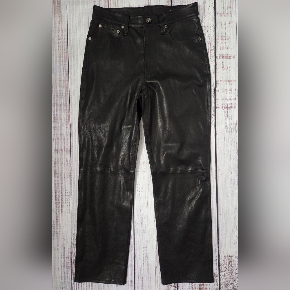 Rag & bone Leather Pants Black High Rise Straight Leg Women's Size 27
